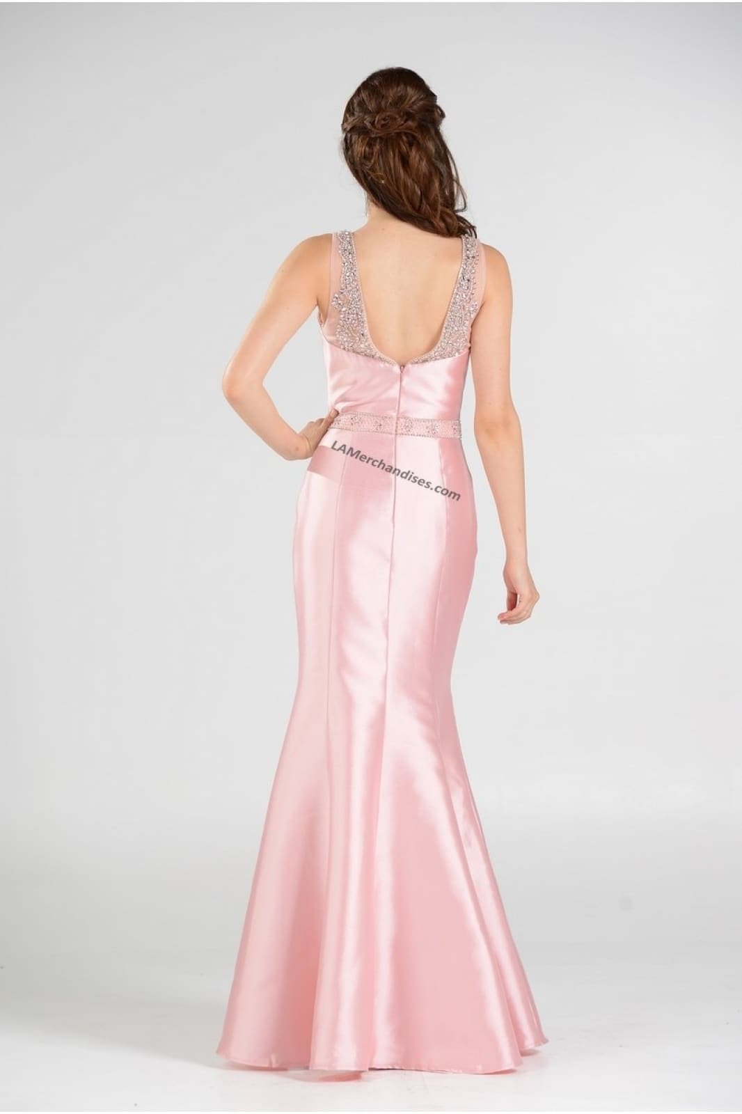 La Merchandise LAY7722 Sleeveless Rhinestone Mikado Mermaid Dress - - LA Merchandise