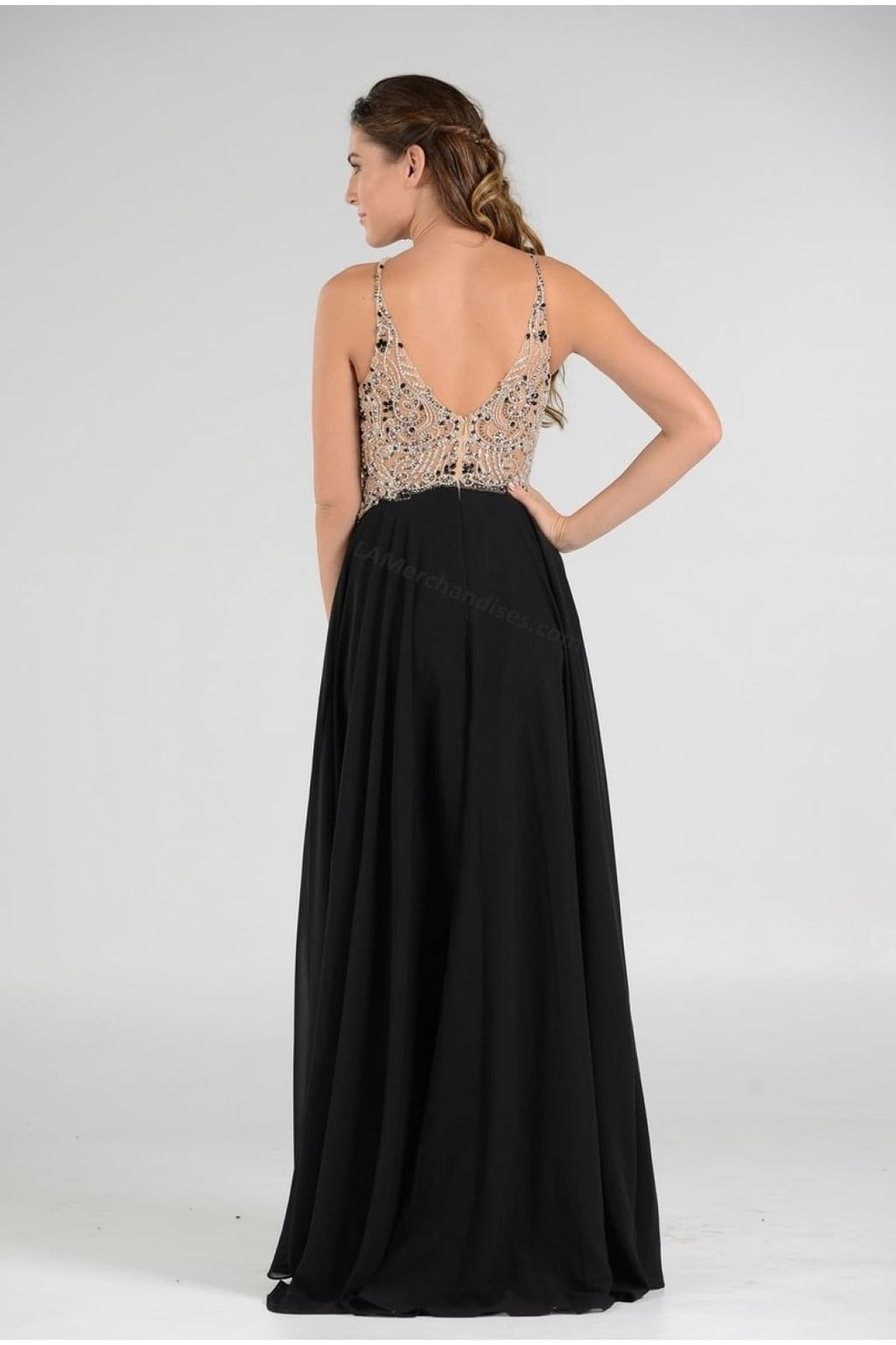 La Merchandise LAY7826 Long Detailed Halter Chiffon Formal Prom Dress - - LA Merchandise