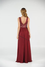 La Merchandise LAY8012 Sleeveless Lace & Chiffon Long Evening Dress - - LA Merchandise