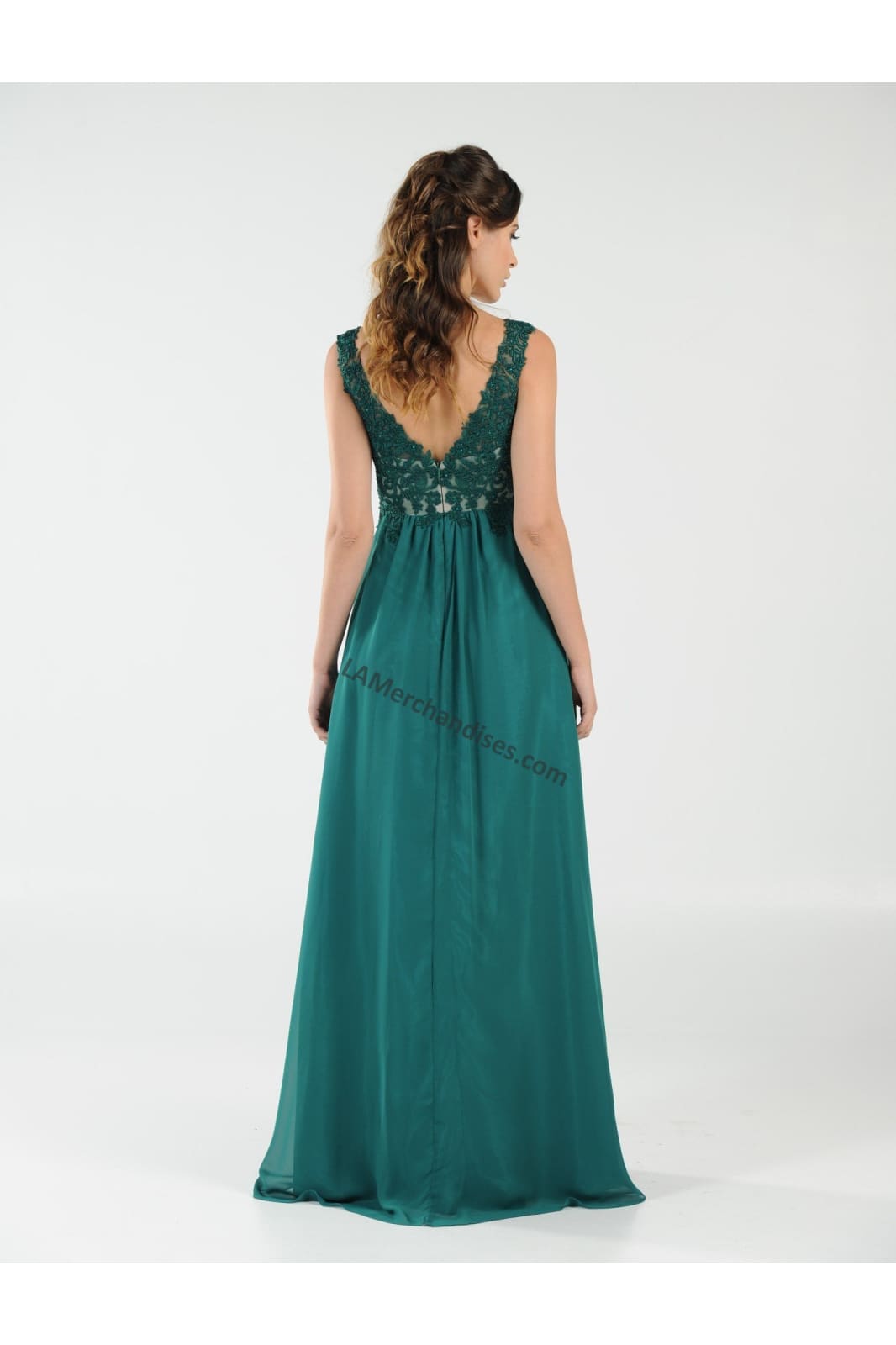 La Merchandise LAY8012 Sleeveless Lace & Chiffon Long Evening Dress - - LA Merchandise
