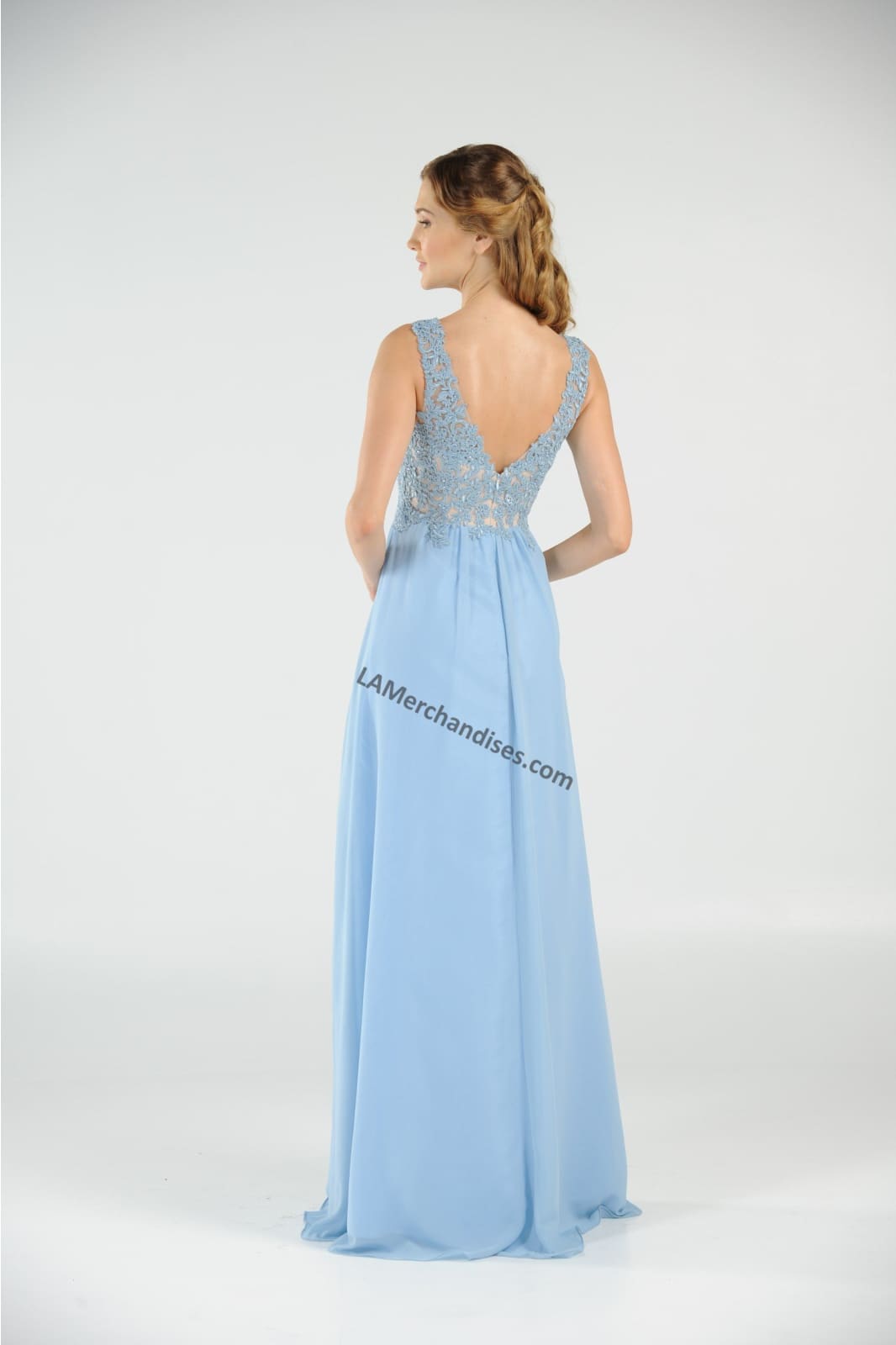 La Merchandise LAY8012 Sleeveless Lace & Chiffon Long Evening Dress - - LA Merchandise