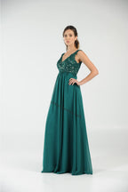La Merchandise LAY8012 Sleeveless Lace & Chiffon Long Evening Dress - - LA Merchandise