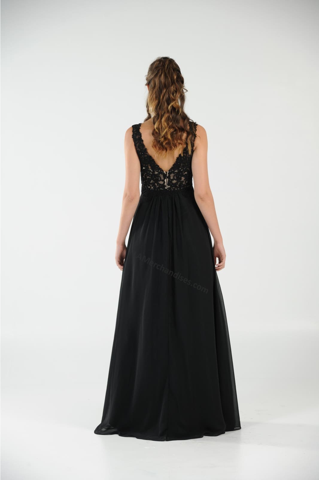 La Merchandise LAY8012 Sleeveless Lace & Chiffon Long Evening Dress - - LA Merchandise