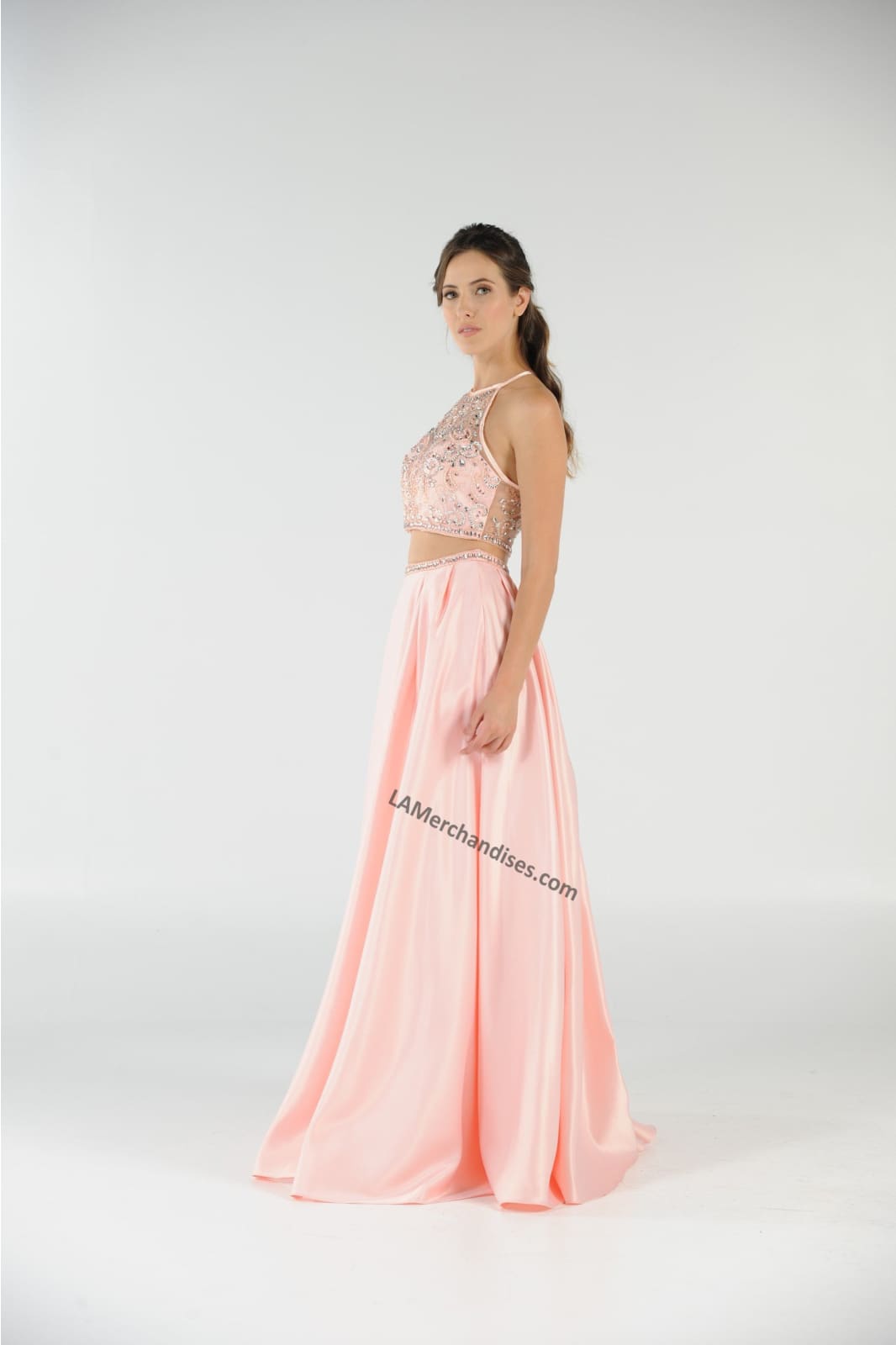La Merchandise LAY8210 Beaded Top with Long Satin Skirt & Side Pockets - - LAY