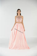 La Merchandise LAY8210 Beaded Top with Long Satin Skirt & Side Pockets - Blush - LAY