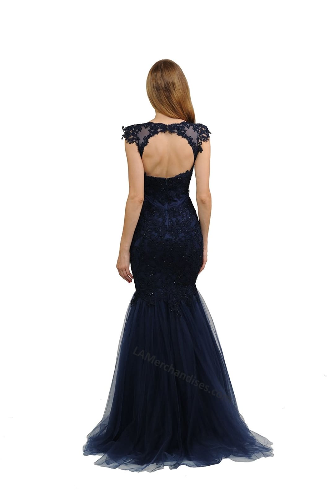 La Merchandise LAY8226B Cap Sleeve Lace Open Back Bridal Mermaid Gown - - LA Merchandise