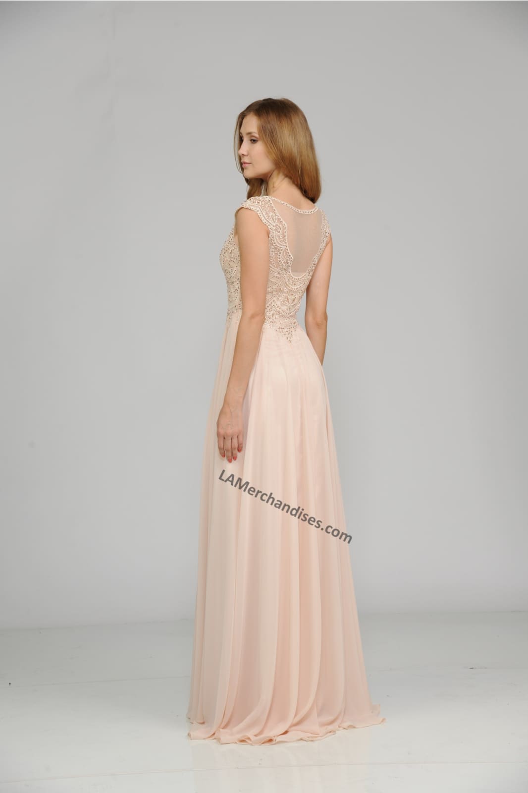 La Merchandise LAY8254 Cap sleeve long chiffon Mother of Bride dress - - LA Merchandise