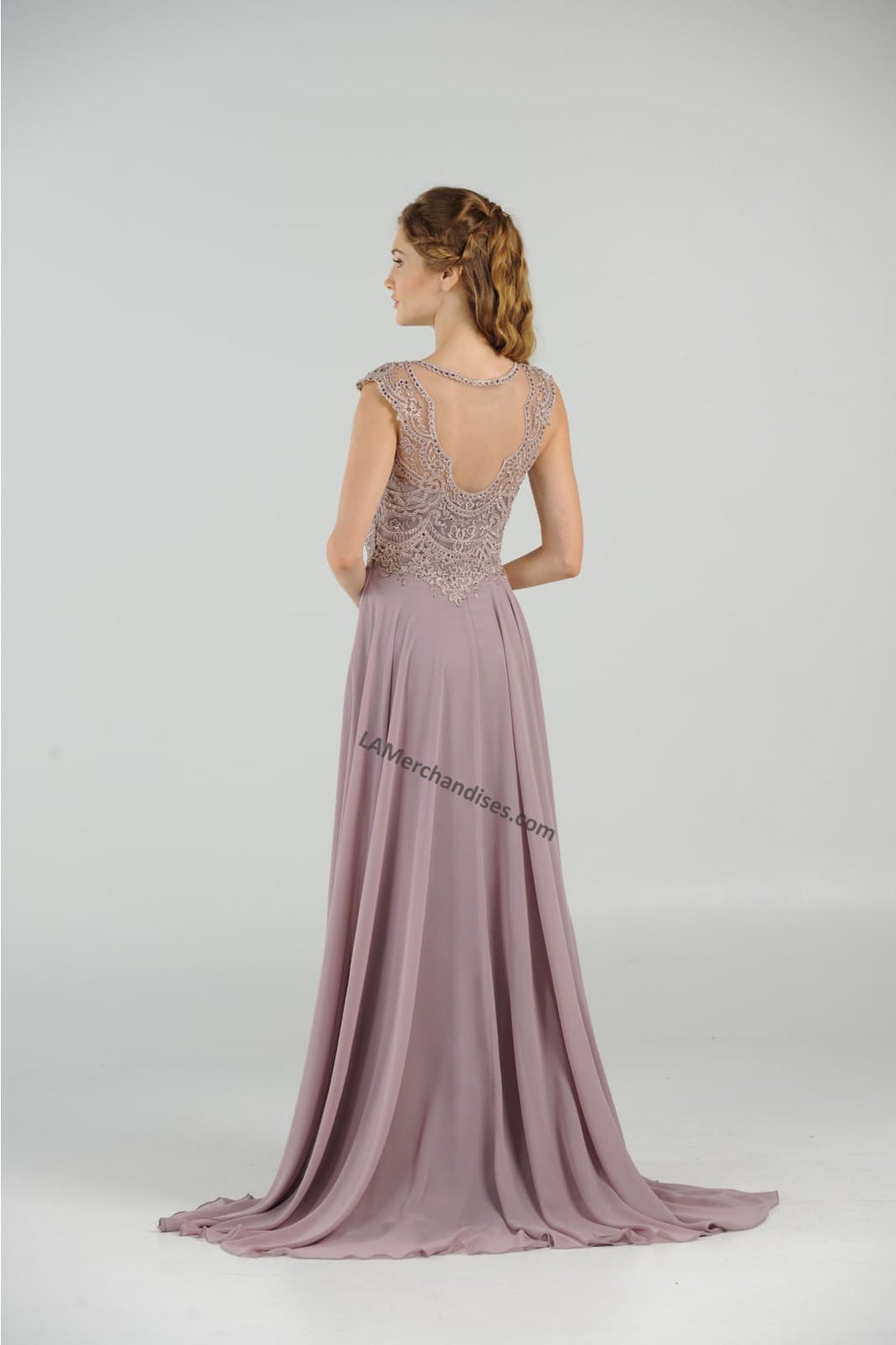 La Merchandise LAY8254 Cap sleeve long chiffon Mother of Bride dress - - LA Merchandise