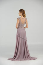 La Merchandise LAY8254 Cap sleeve long chiffon Mother of Bride dress - - LA Merchandise
