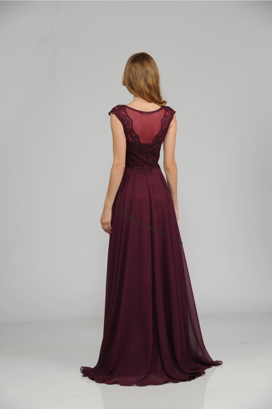 La Merchandise LAY8254 Cap sleeve long chiffon Mother of Bride dress - - LA Merchandise