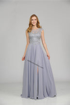 La Merchandise LAY8254 Cap sleeve long chiffon Mother of Bride dress - - LA Merchandise