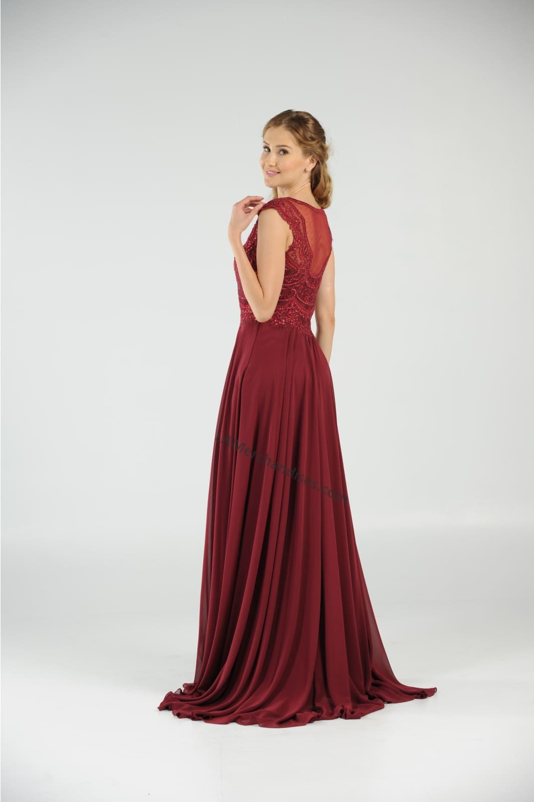 La Merchandise LAY8254 Cap sleeve long chiffon Mother of Bride dress - - LA Merchandise