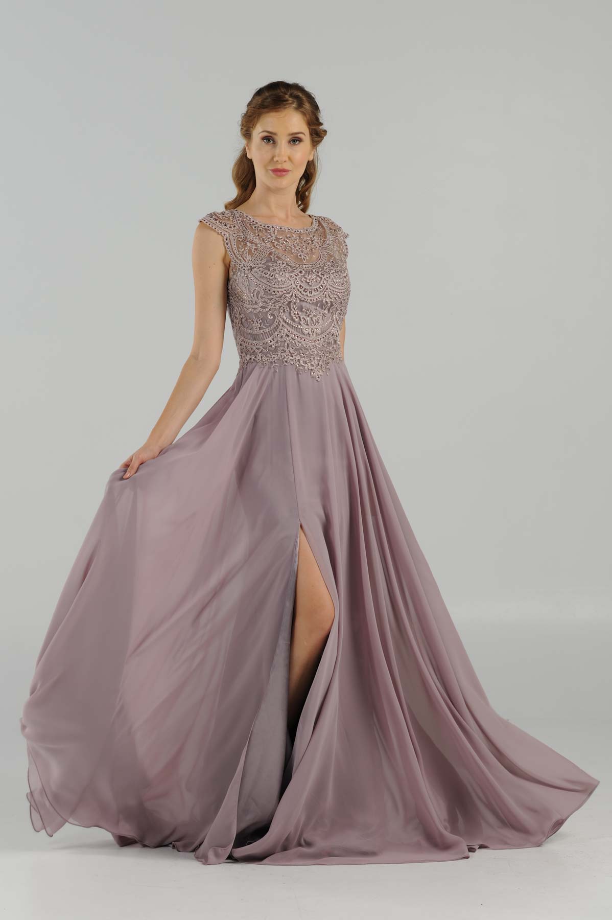 La Merchandise LAY8254 Cap sleeve long chiffon Mother of Bride dress - - LA Merchandise