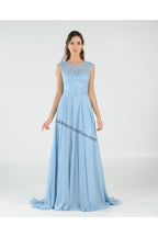 La Merchandise LAY8254 Cap sleeve long chiffon Mother of Bride dress - Light Blue - LA Merchandise