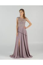 La Merchandise LAY8254 Cap sleeve long chiffon Mother of Bride dress - Mauve - LA Merchandise