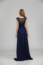 La Merchandise LAY8254 Cap sleeve long chiffon Mother of Bride dress - Navy - LA Merchandise