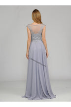 La Merchandise LAY8254 Cap sleeve long chiffon Mother of Bride dress - Silver - LA Merchandise
