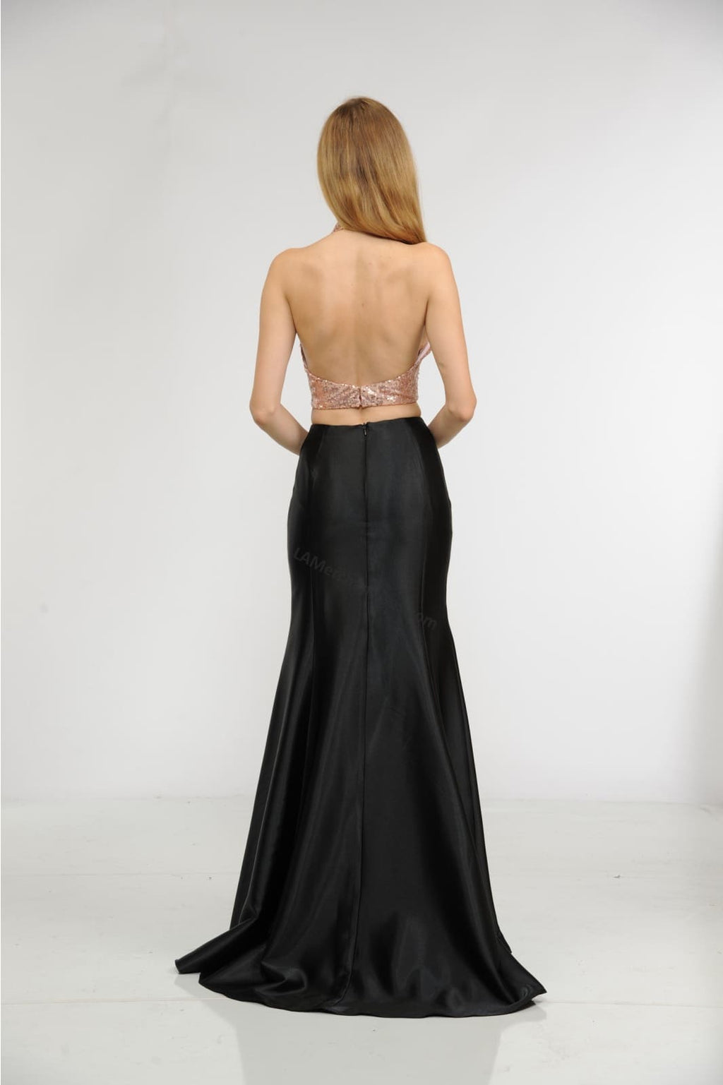 La Merchandise LAY8294 2 Piece Set Halter sequins top & long skirt - - LA Merchandise