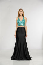 La Merchandise LAY8294 2 Piece Set Halter sequins top & long skirt - Jade - LA Merchandise