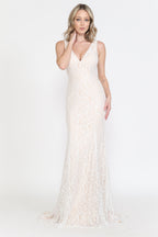 La Merchandise LAY8496 Elegant Bridal Sleeveless Lace Wedding Gown - OFF WHITE NUDE - LAY