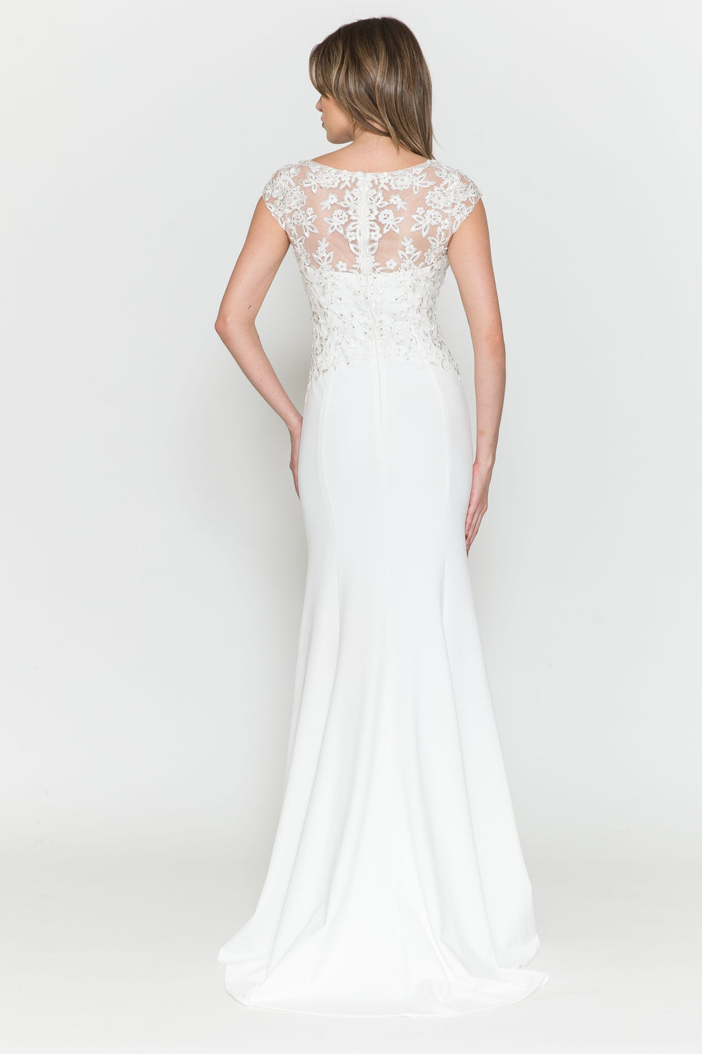 La Merchandise LAY8558B Elegant Wedding Lace Cap Sleeve Bridal Gown - - LA Merchandise