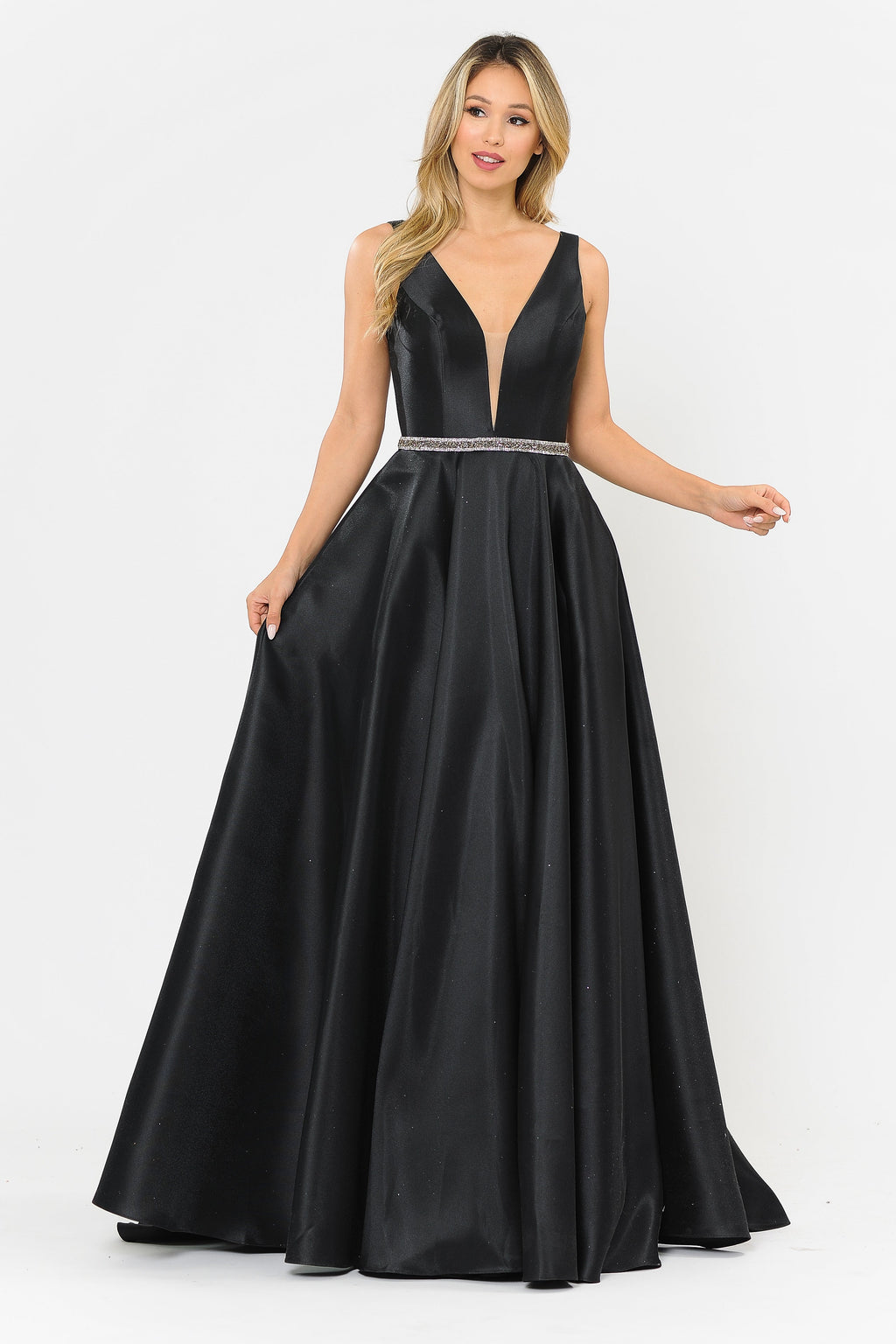 La Merchandise LAY8682 Beautiful Mikado Pageant Long Formal Prom Gown - BLACK - LAY