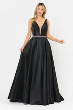 La Merchandise LAY8682 Beautiful Mikado Pageant Long Formal Prom Gown - BLACK - LAY