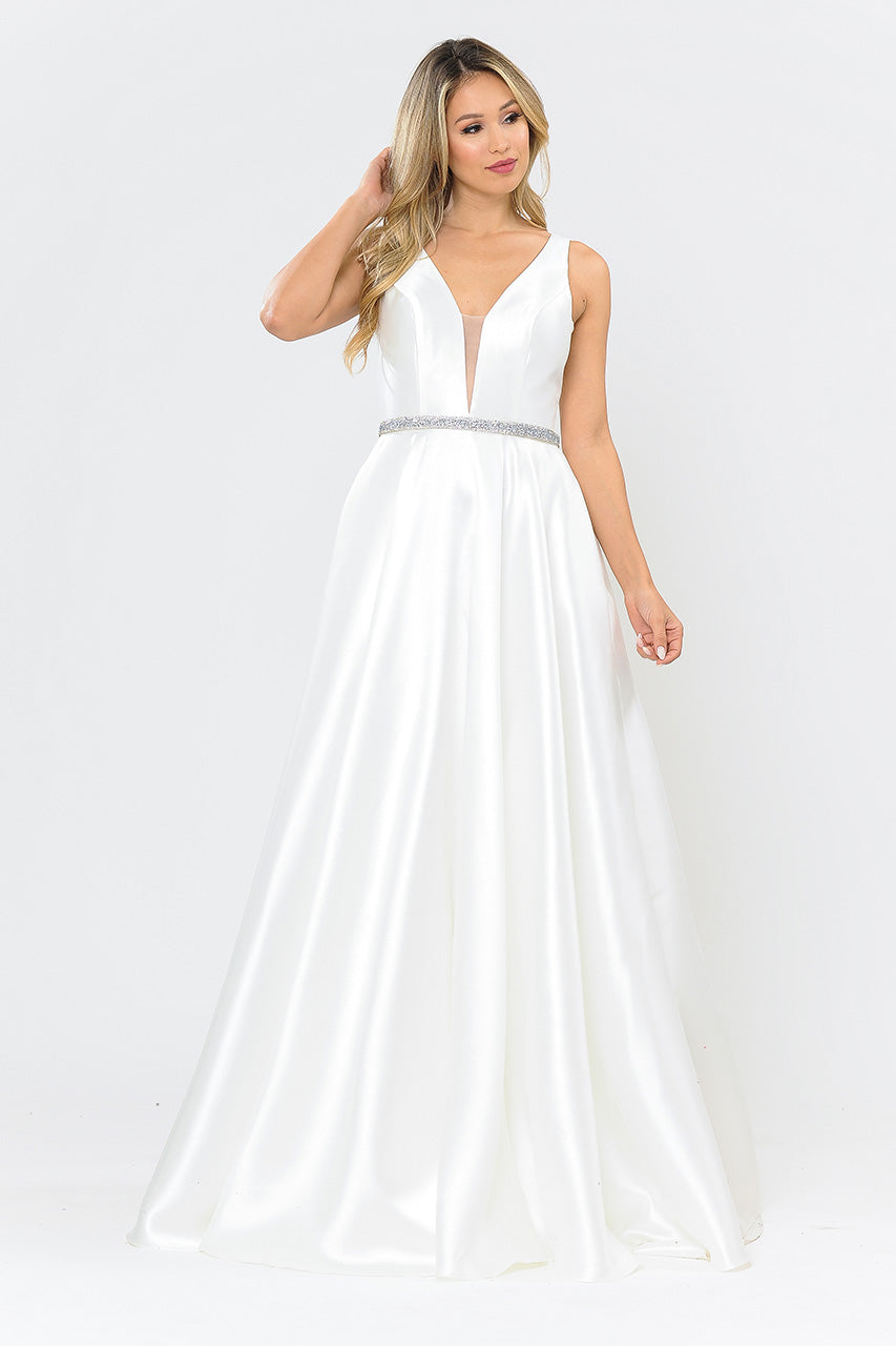 La Merchandise LAY8682 Beautiful Mikado Pageant Long Formal Prom Gown - OFF WHITE - LAY