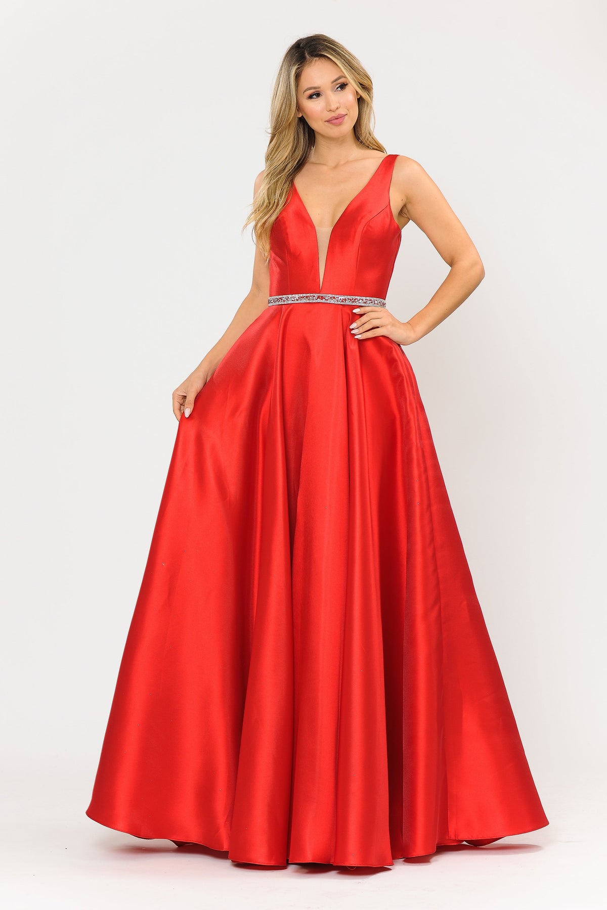 La Merchandise LAY8682 Beautiful Mikado Pageant Long Formal Prom Gown - RED - LAY