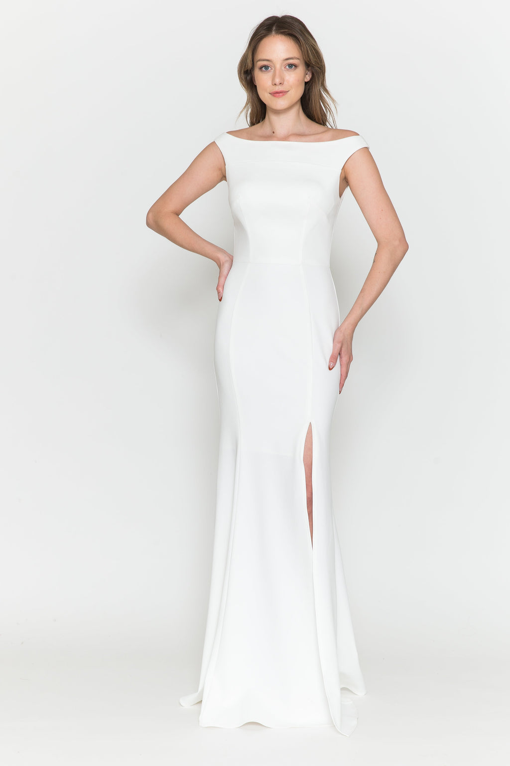 La Merchandise LAY8724B Off White Off Shoulder Bridal Wedding Dress - OFF WHITE IVORY - LA Merchandise