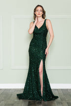 La Merchandise LAY8872 Hot Sequin Red Carpet Formal Evening Prom Gown - EMERALD GREEN - LA Merchandise