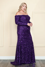 La Merchandise LAY8876 Long Sleeve Sequin Off The Shoulder Formal Gown - - LAY