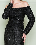 La Merchandise LAY8876 Long Sleeve Sequin Off The Shoulder Formal Gown - - LAY
