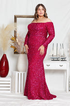 La Merchandise LAY8876 Long Sleeve Sequin Off The Shoulder Formal Gown - - LAY