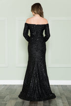 La Merchandise LAY8876 Long Sleeve Sequin Off The Shoulder Formal Gown - - LAY