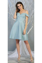 Metallic Cocktail Dress with Pockets - LA1788 - BABY BLUE - LA Merchandise