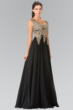 La Merchandise LAS2311 Gold Embroidered Mother Of Bride Formal Gown - BLACK - LA Merchandise