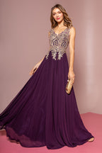 La Merchandise LAS2311 Gold Embroidered Mother Of Bride Formal Gown - EGGPLANT - LA Merchandise