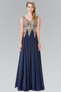 La Merchandise LAS2311 Gold Embroidered Mother Of Bride Formal Gown - NAVY - LA Merchandise