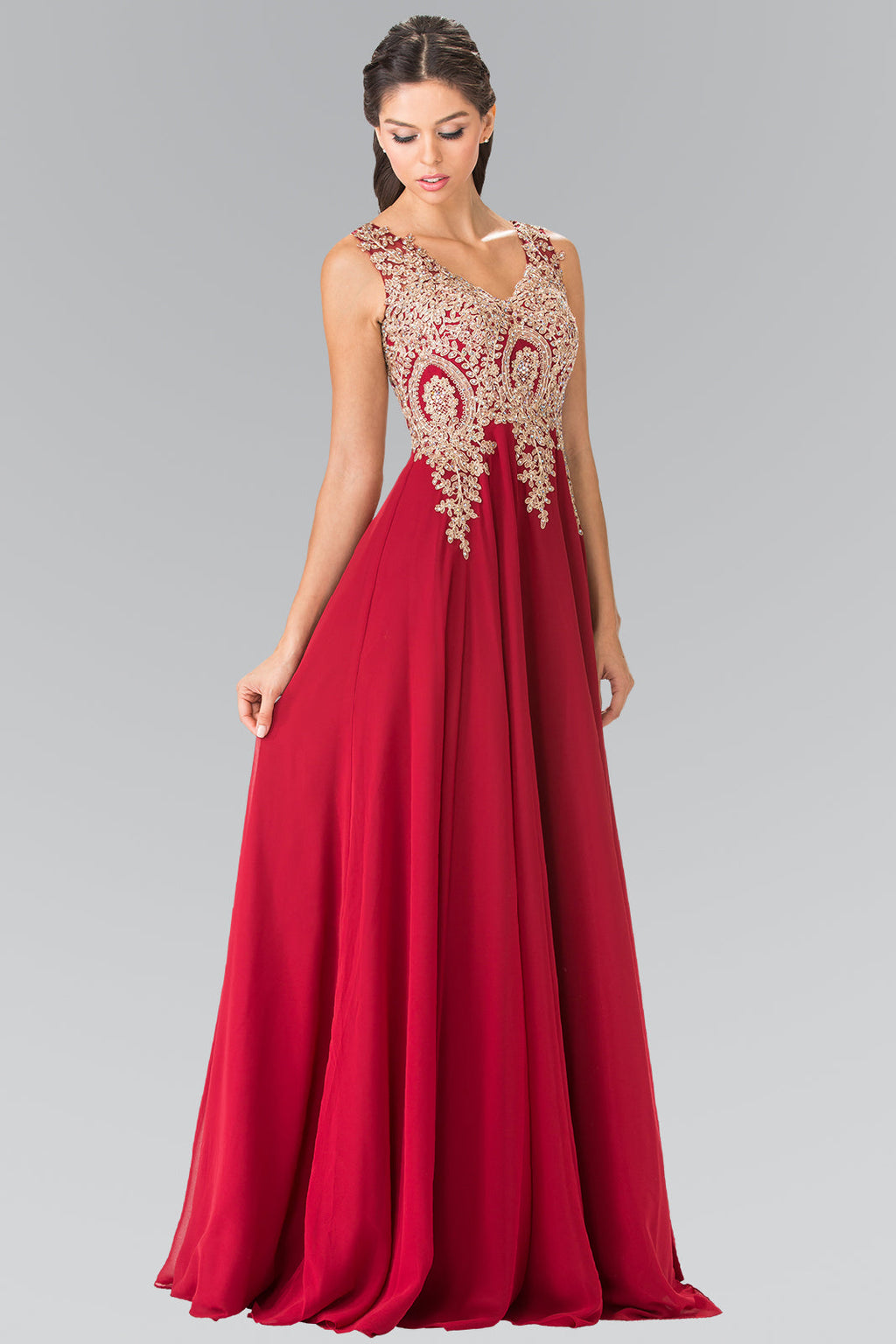 La Merchandise LAS2311 Gold Embroidered Mother Of Bride Formal Gown - RED - LA Merchandise
