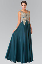 La Merchandise LAS2311 Gold Embroidered Mother Of Bride Formal Gown - TEAL - LA Merchandise