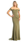 Off Shoulder Boned Bodice Evening Gown - LA1909 - Olive - La Merchandise