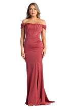 Off Shoulder Boned Bodice Evening Gown - LA1909 - Rose - La Merchandise