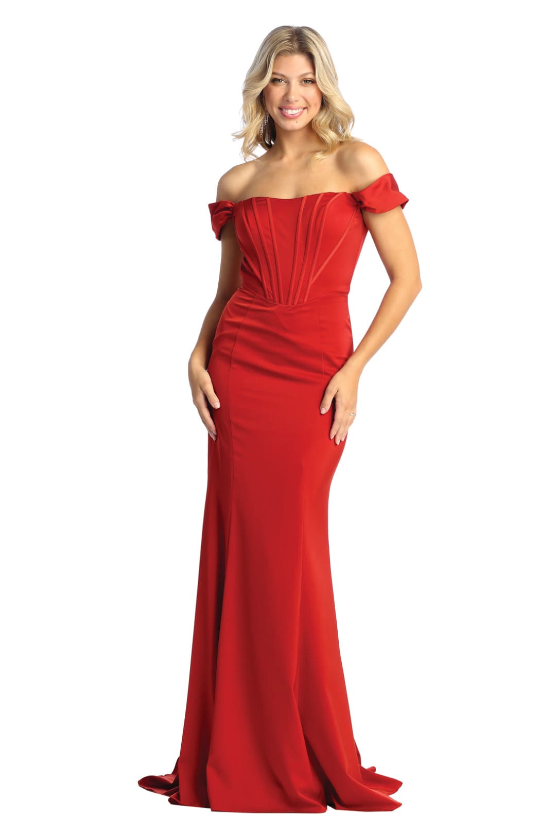 Off Shoulder Boned Bodice Evening Gown - LA1909 - Rust - La Merchandise
