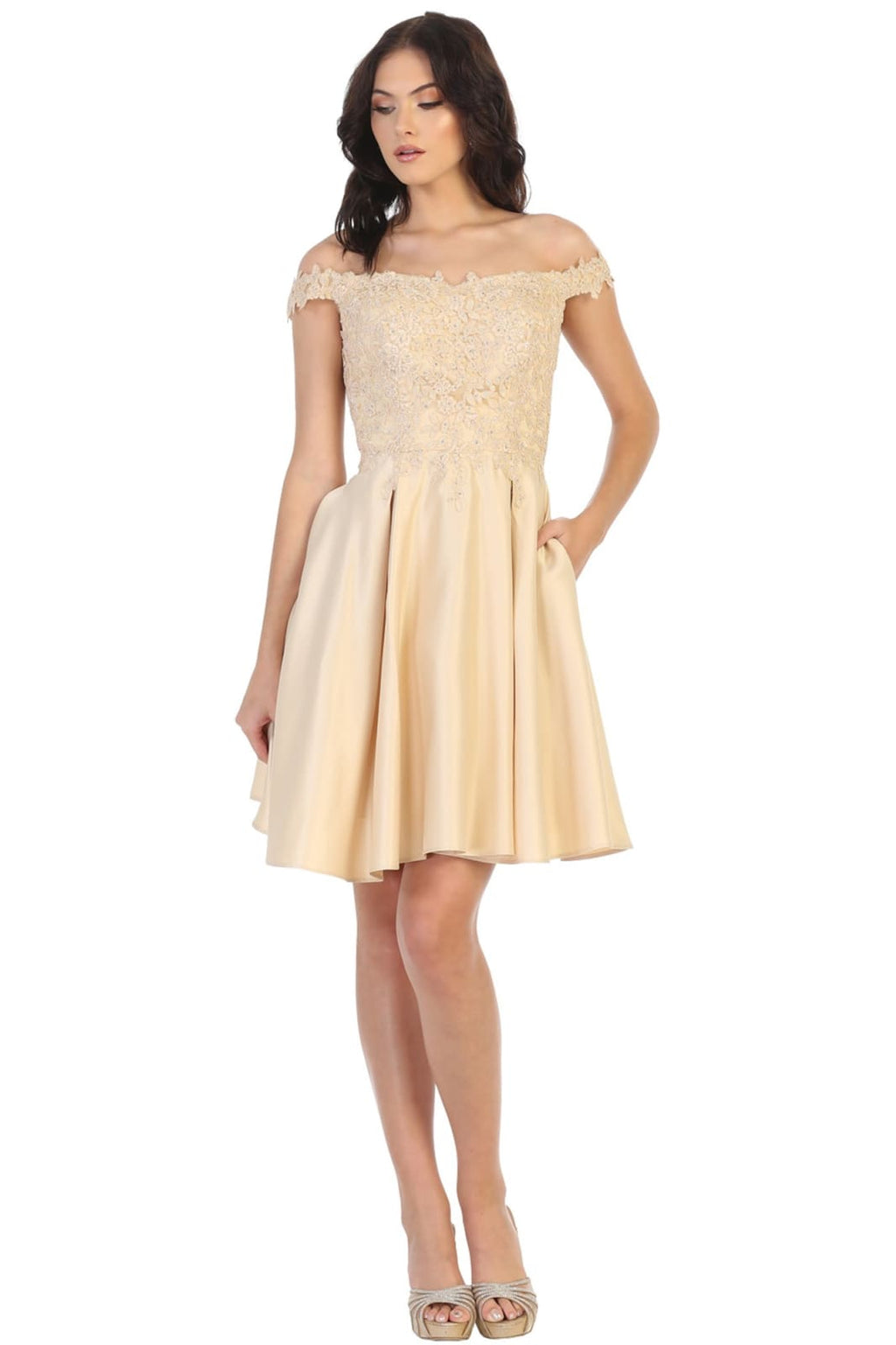 Off Shoulder Cocktail Dress - LA1766 - CHAMPAGNE Rubber - LA Merchandise