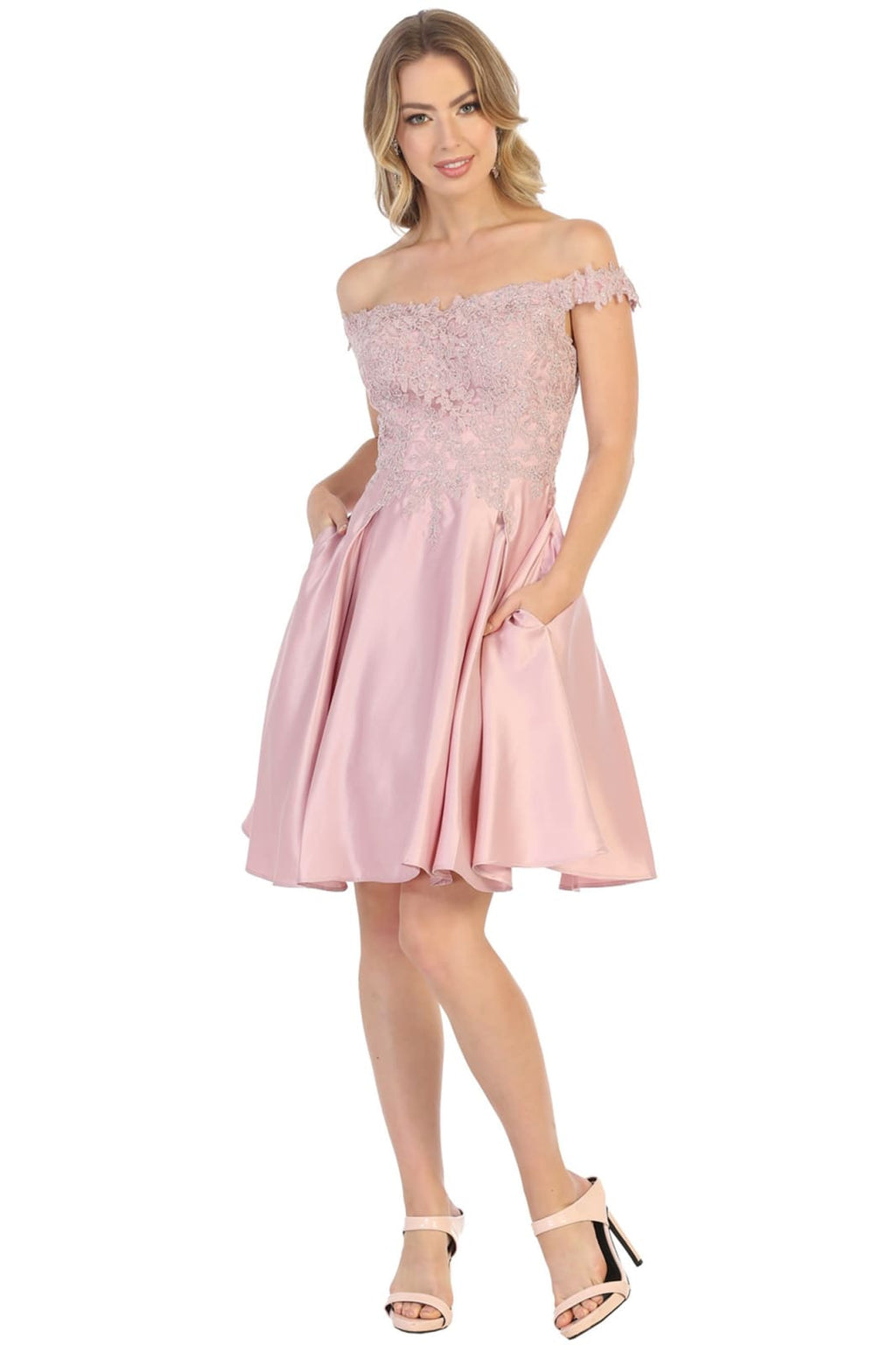Off Shoulder Cocktail Dress - LA1766 - MAUVE Rubber - LA Merchandise