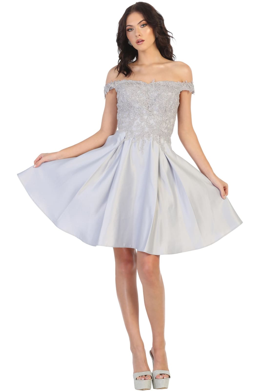 Off Shoulder Cocktail Dress - LA1766 - SILVER Rubber - LA Merchandise