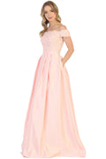 Off Shoulder Evening Gown with Pockets - LA1762 - BLUSH - LA Merchandise