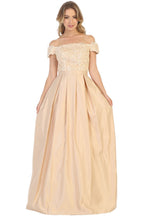 Off Shoulder Evening Gown with Pockets - LA1762 - CHAMPAGNE - LA Merchandise