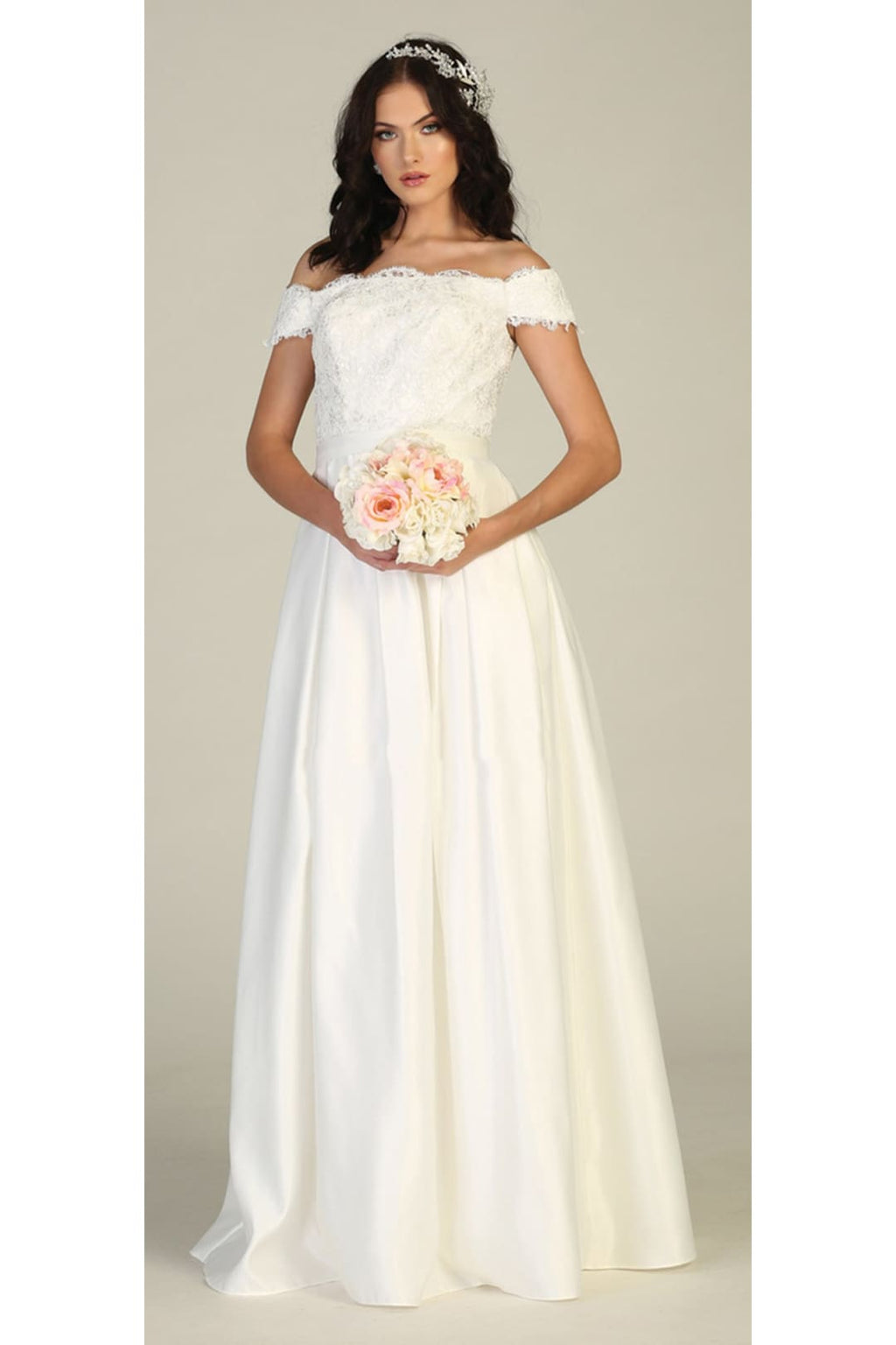Off Shoulder Evening Gown with Pockets - LA1762 - IVORY - LA Merchandise
